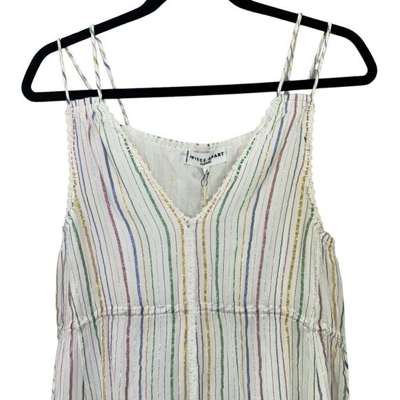 NEW Apiece Apart Daphne Midi Dress Lurex Metallic White Fez Stripe Size 2 - Picture 6 of 11